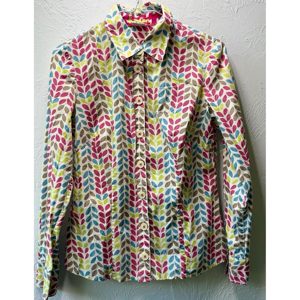 Boden Women’s Blouse 6 Multicolor Geometric Collared Long Sleeve Button Cotton